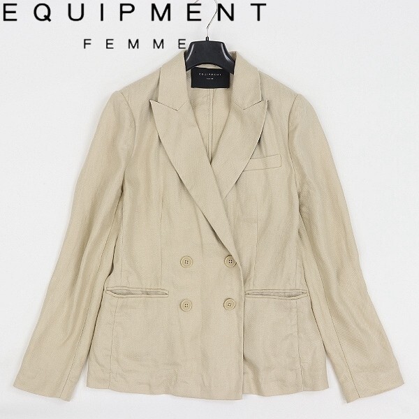 【HA475】◆EQUIPMENT FEMME エキプモン フェム リネン100% ダブル ジャケット ライトベージュ 2拍卖
