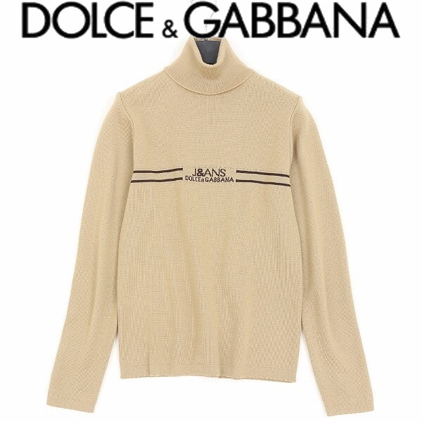 【HA495】美品◆J&ANS DOLCE&GABBANA ドルチェ&ガッバーナ フロントロゴ タートルネック ウール ニット セーター ベージュ M拍卖