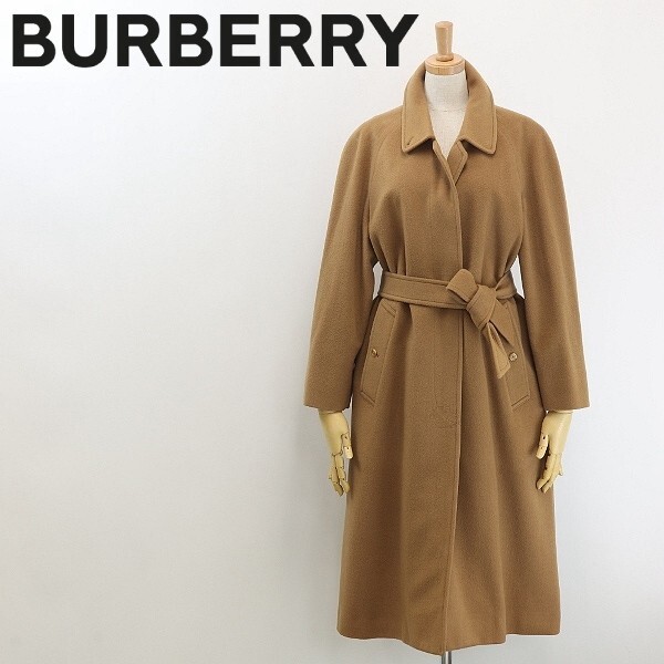 【HA490】ヴィンテージ◆BURBERRYS バーバリー カシミヤ混 ウール リボンベルト付 ステンカラー コート キャメル 7AB2拍卖