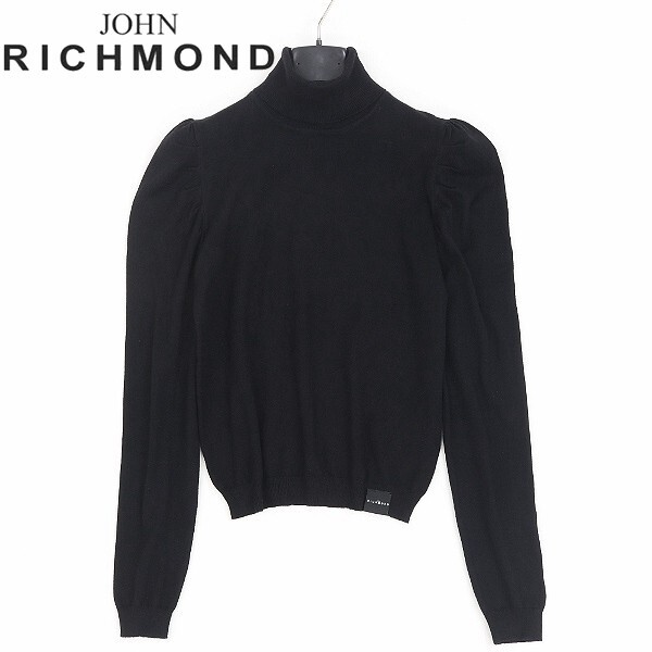 【HA521】◆JOHN RICHMOND ジョン リッチモンド タックスリーブ タートルネック ニット セーター トップス 黒 ブラック S拍卖