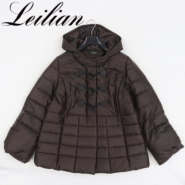 【HA519】美品◆Leilian レリアン フーデッド 中綿 ハーフ コート ダークブラウン 13+ 大きいサイズ拍卖