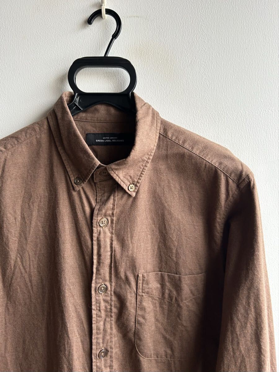 【美品】UNITED ARROWS GREEN LABEL RELAXING シャツ メンズ M ブラウン 無地 ボタンダウン 拍卖