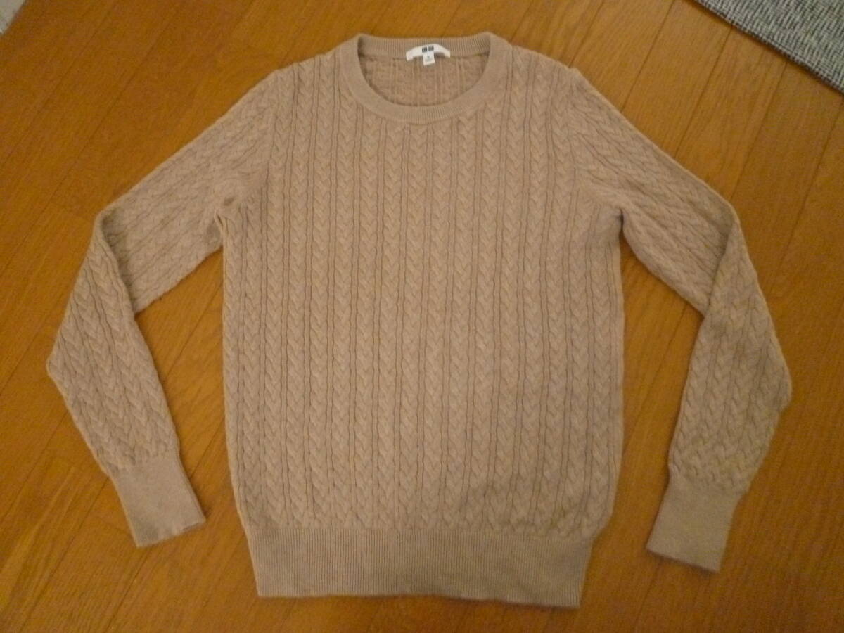 USED ユニクロ コットンカシミヤケーブルクルーネックセーター長袖 251-177143 レディス M拍卖
