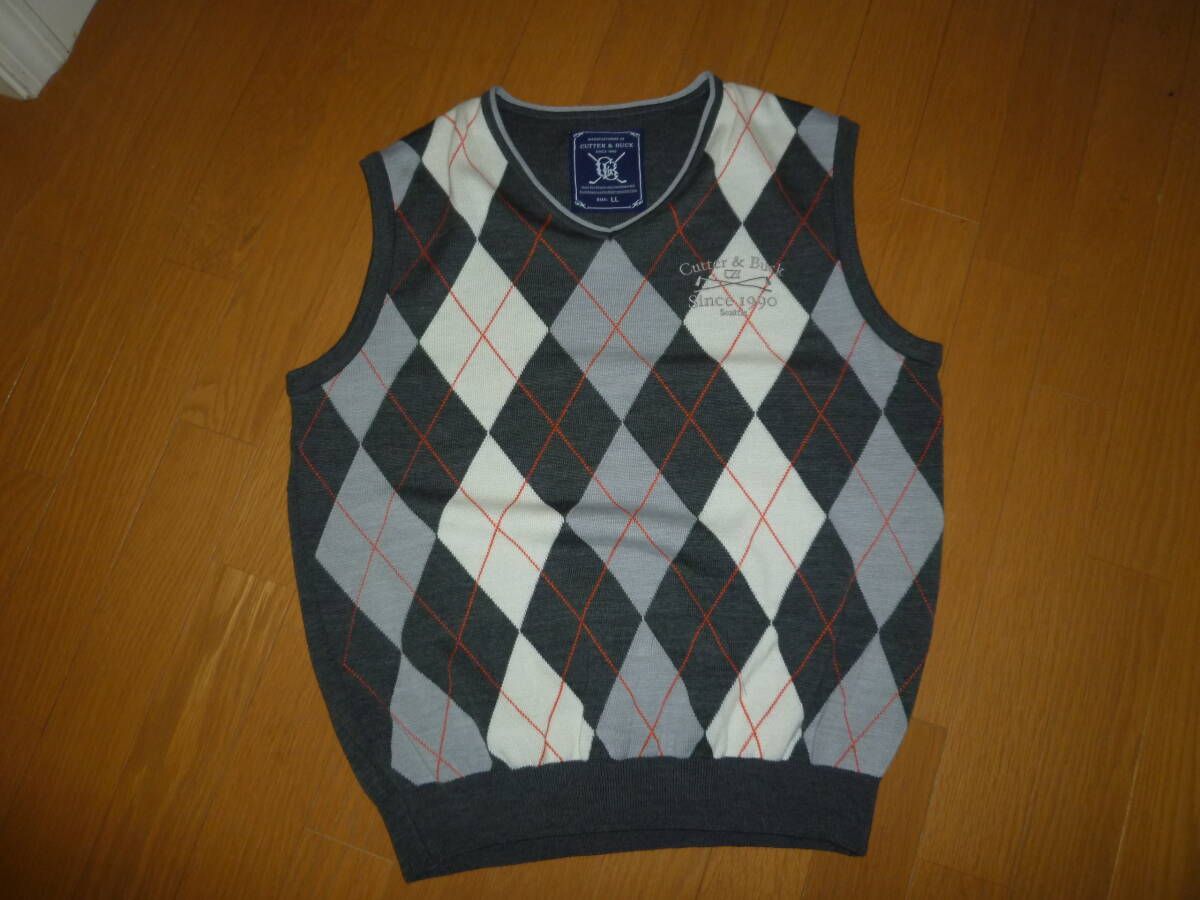 USED カッターバック ゴルフ ニット チェックベスト LL CBM5089拍卖