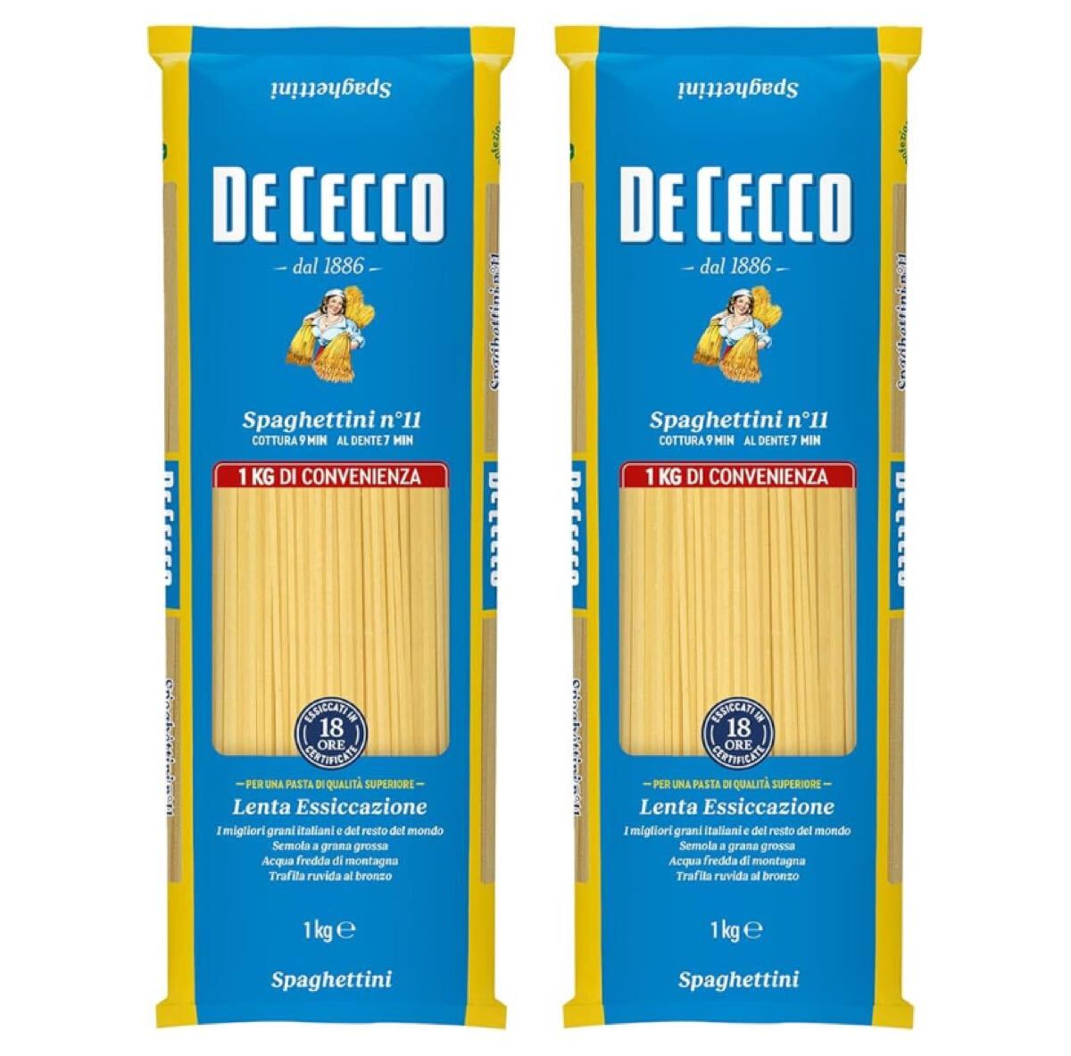ディ・チェコ No.11 スパゲッティーニ 1.6mm 1㎏×2袋 ( 約10人前 ) パスタ 麺 アンデンテ 伝統製法 大容量拍卖