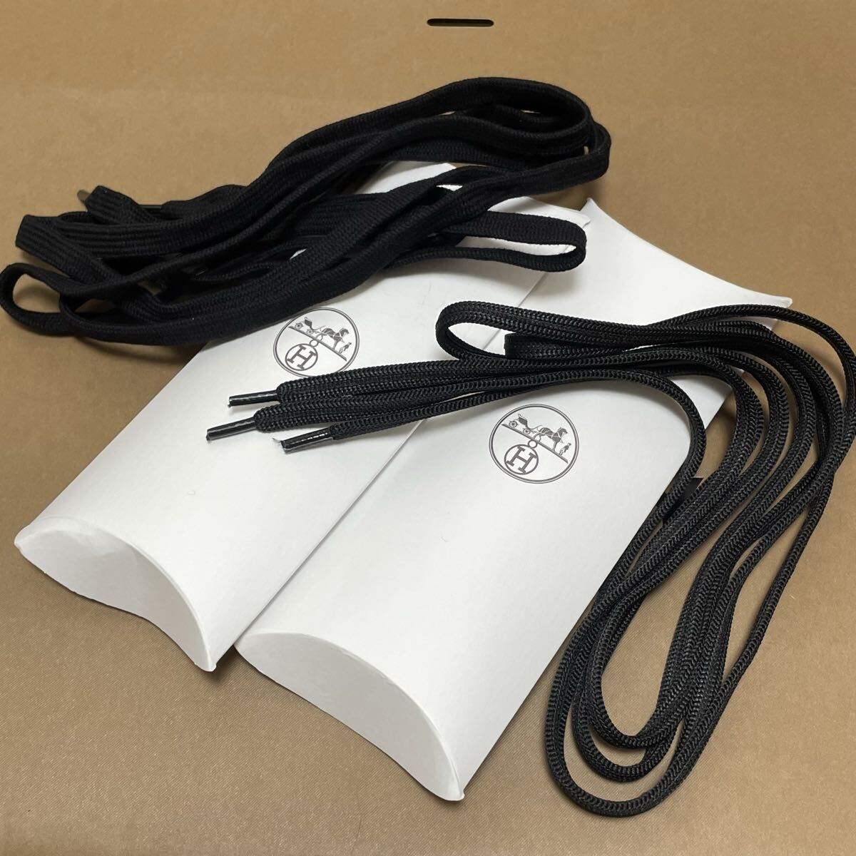 エルメス 靴紐 ひも ヒモ 靴用 黒 ブラック 2セット拍卖