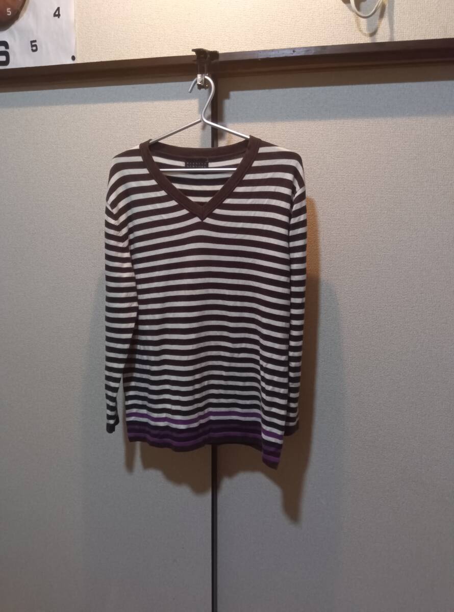 サイズL■BARNEYS NEWYORK/バーニーズ ニューヨーク★Vネックボーダーセーター★ボーダー★ 送料185★ 拍卖