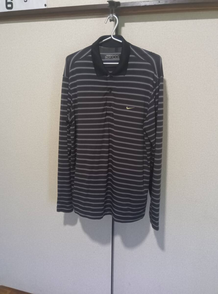 サイズM★NIKE GOLF /ナイキゴルフ★長袖ポロシャツ★黒ボーダー●送料185●拍卖