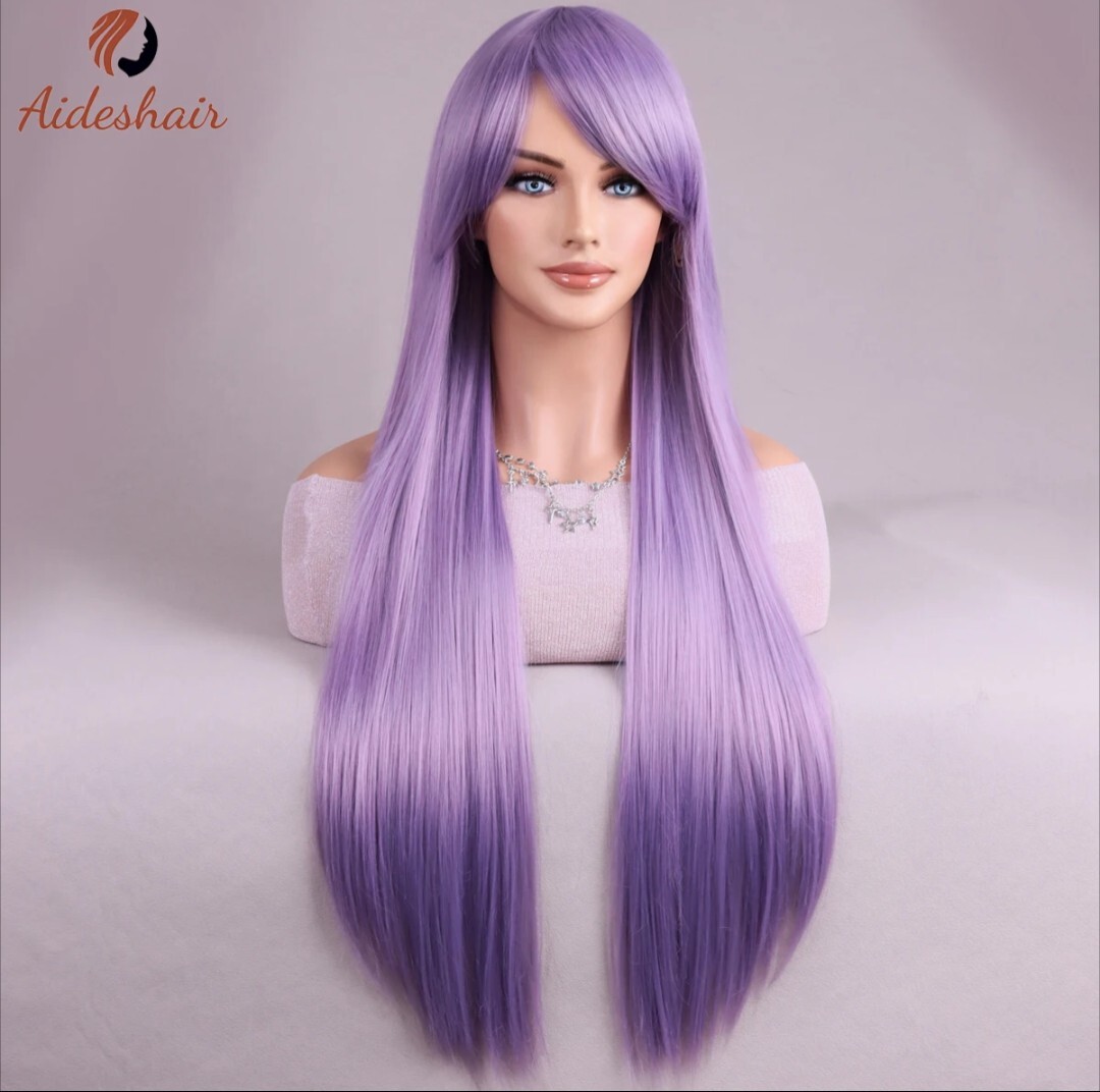 ウィッグ コスプレ ロング かつら ロングストレート フルウィッグ 紫 仮装 ハロウィン 1500円即決拍卖