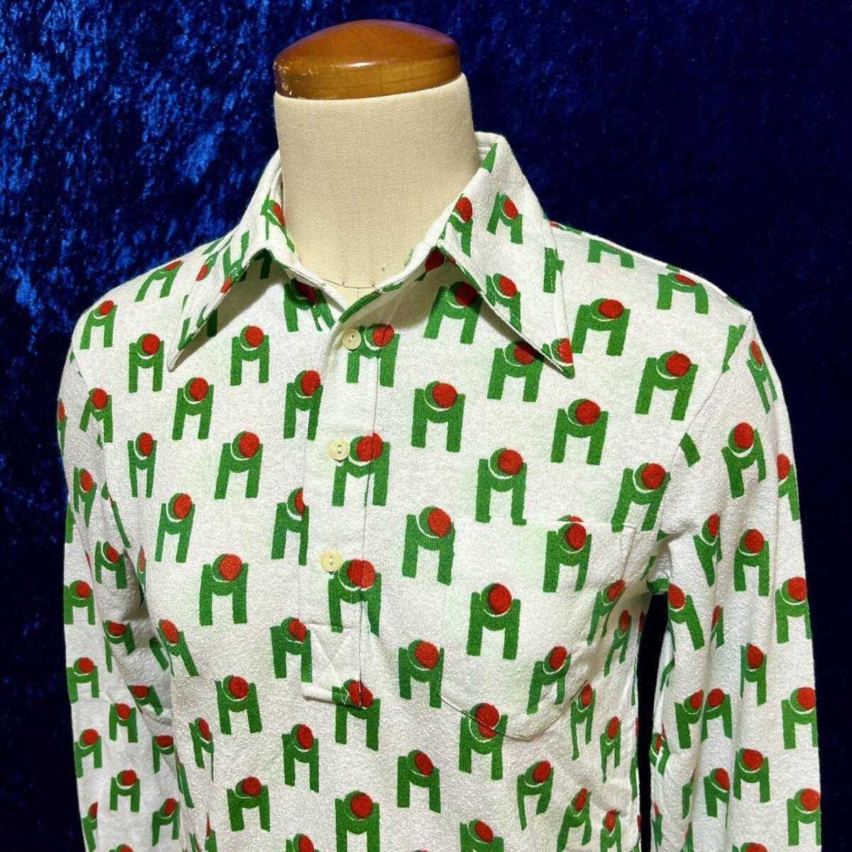 70’s レトロ プルオーバー シャツ 検索: 古着 ビンテージ 70年代 柄シャツ 幾何学 デカ襟拍卖