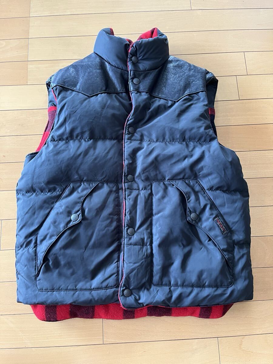 ラルフローレン ダウンベスト「リバーシブル」黒赤一部レザー「肩部分」拍卖