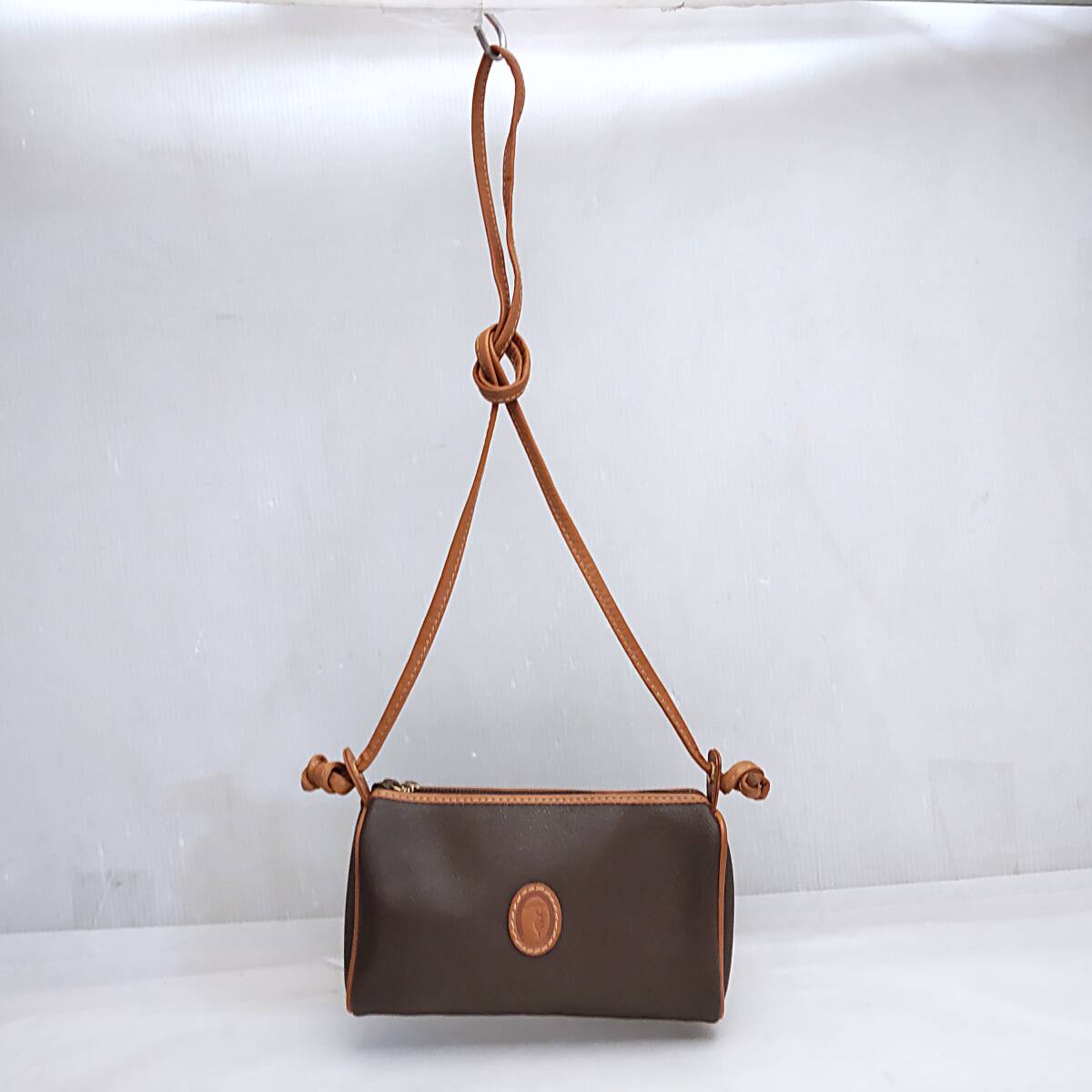 Y091004■TRUSSARDI トラサルディ ショルダーバッグ 斜め掛け 幅約19cm イタリア製 レザー×PVC ポシェット■拍卖