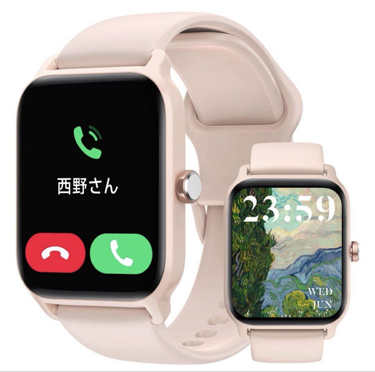 スマートウォッチ通話機能メッセージ通知 IP68防水 睡眠運動モード 歩数器 大画面IDW13【iPhone&Android対応】ピンク拍卖