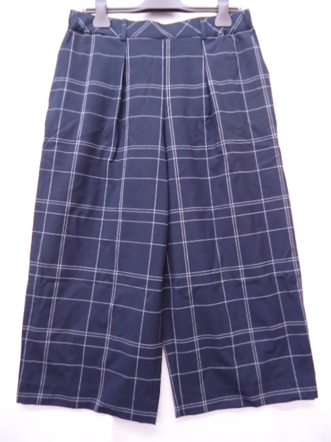 【KCM】j23-107-46★新品★【自由区 大きいサイズ】レディース ストレッチ ガウチョパンツ ウエストゴム ネイビー チェック サイズ46拍卖