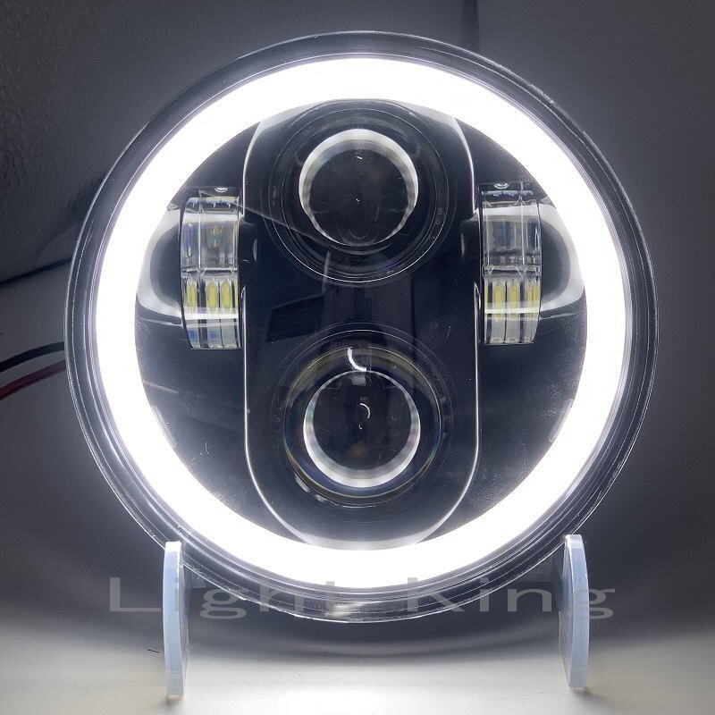 LED 5.75インチ ヘッドライト 1個 ウインカー機能 ハーレーダビッドソン ダイナ DRL イカリング プロジェクター H4 イエロー ホワイト拍卖