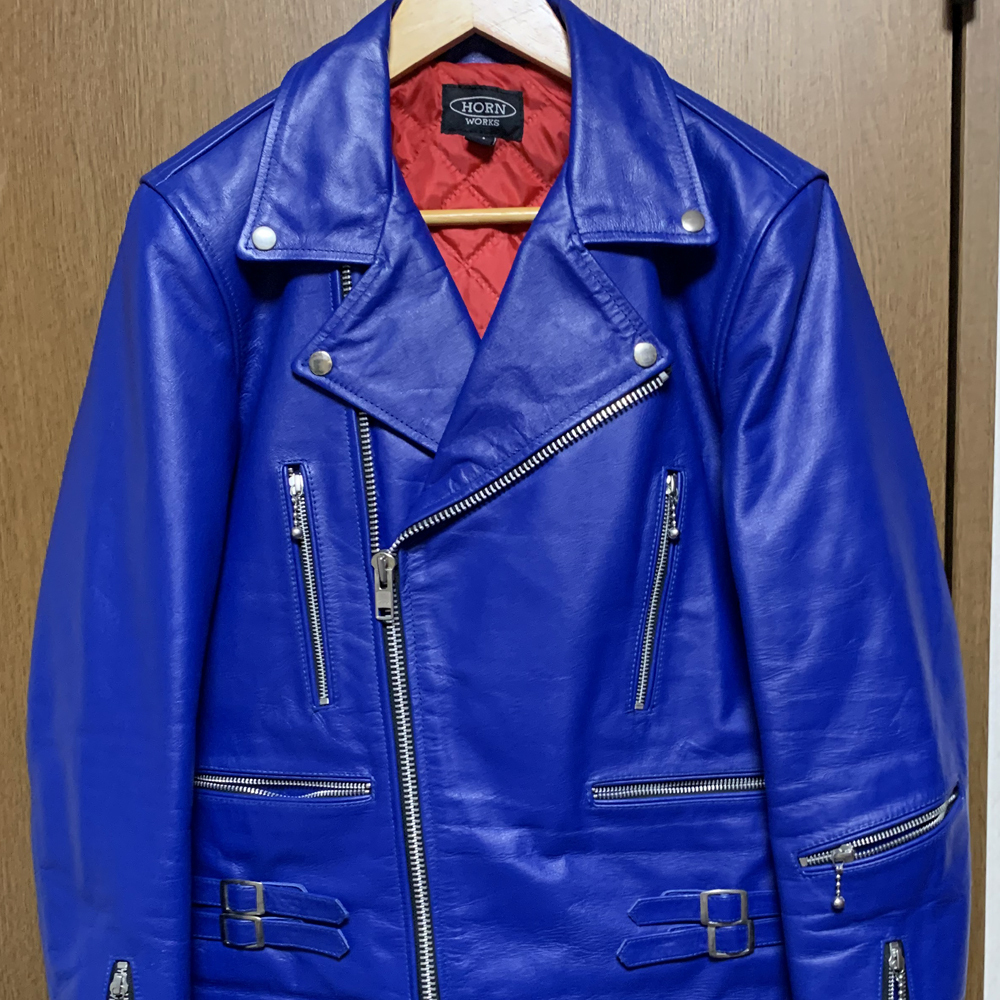 LL【HORN WORKS|ダブルライダース】ホーンワークス ブルー 水牛 バイカー バッファロー パンク ロック 本革拍卖