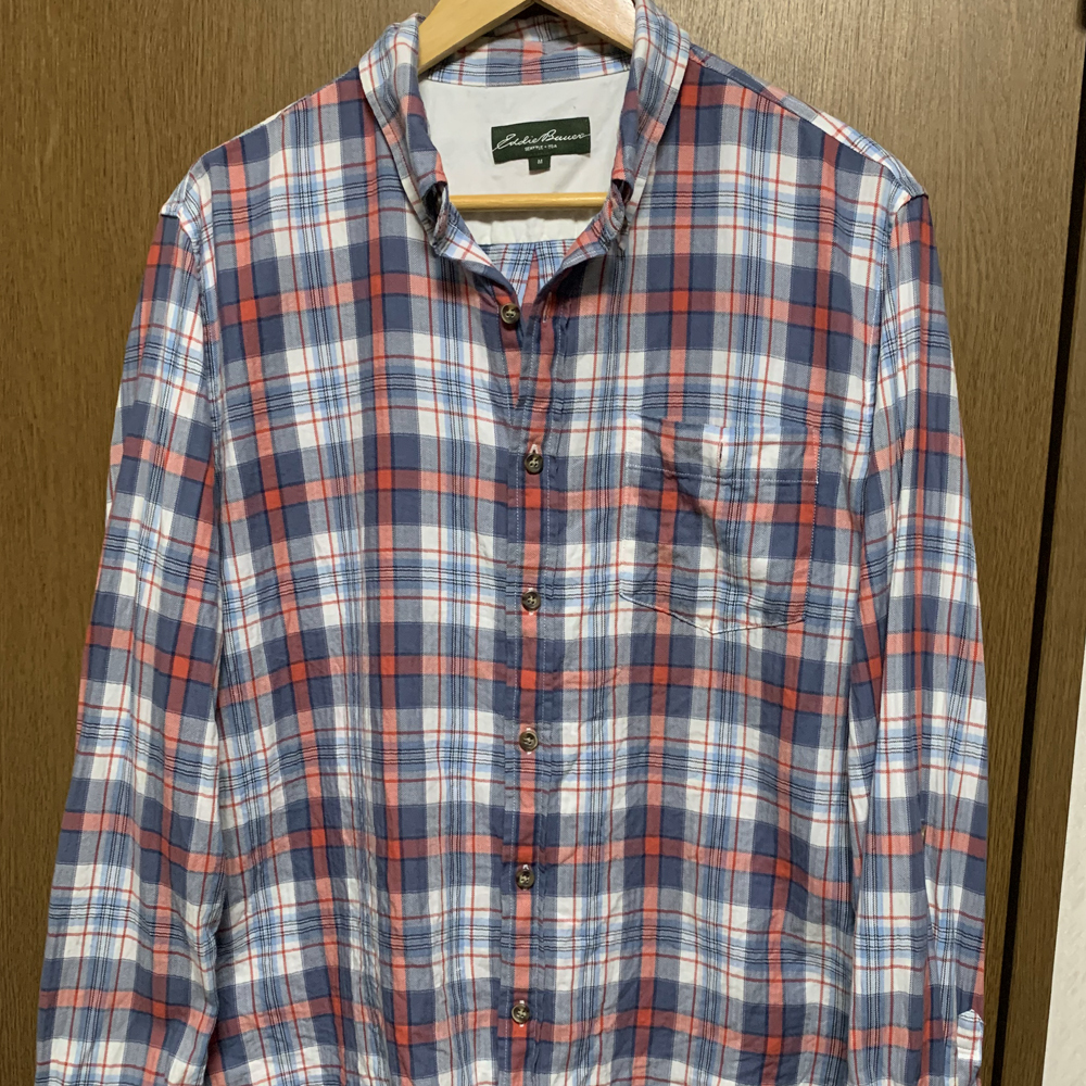 M【Eddie Bauwer|長袖BDシャツ】エディーバウアー チェック柄 長袖シャツ ボタンダウン ヘリンボーン拍卖