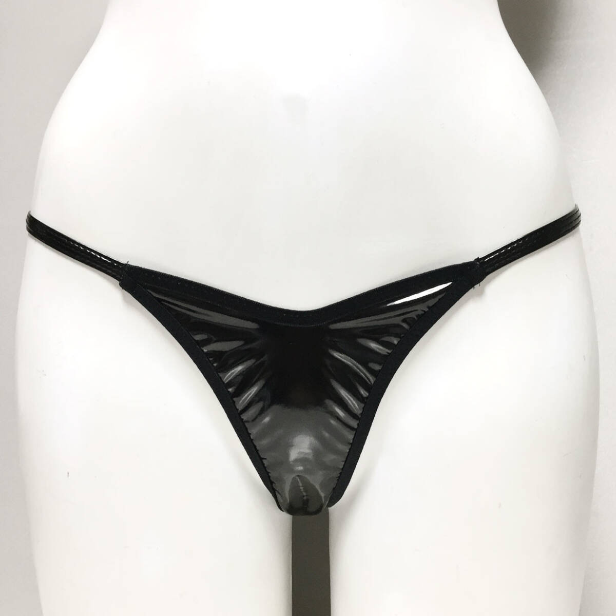 【Cherry Love/チェリーラブ】光沢エナメル&ボンテージ マイクロストリング ハイレグTバック レディースM 黒 日本製拍卖