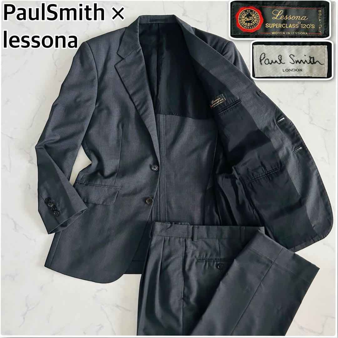 高級イタリア生地lessona×PaulSmith ポールスミスロンドン レッソーナ スーツ セットアップ シングル 2B チェック ブラック M 拍卖