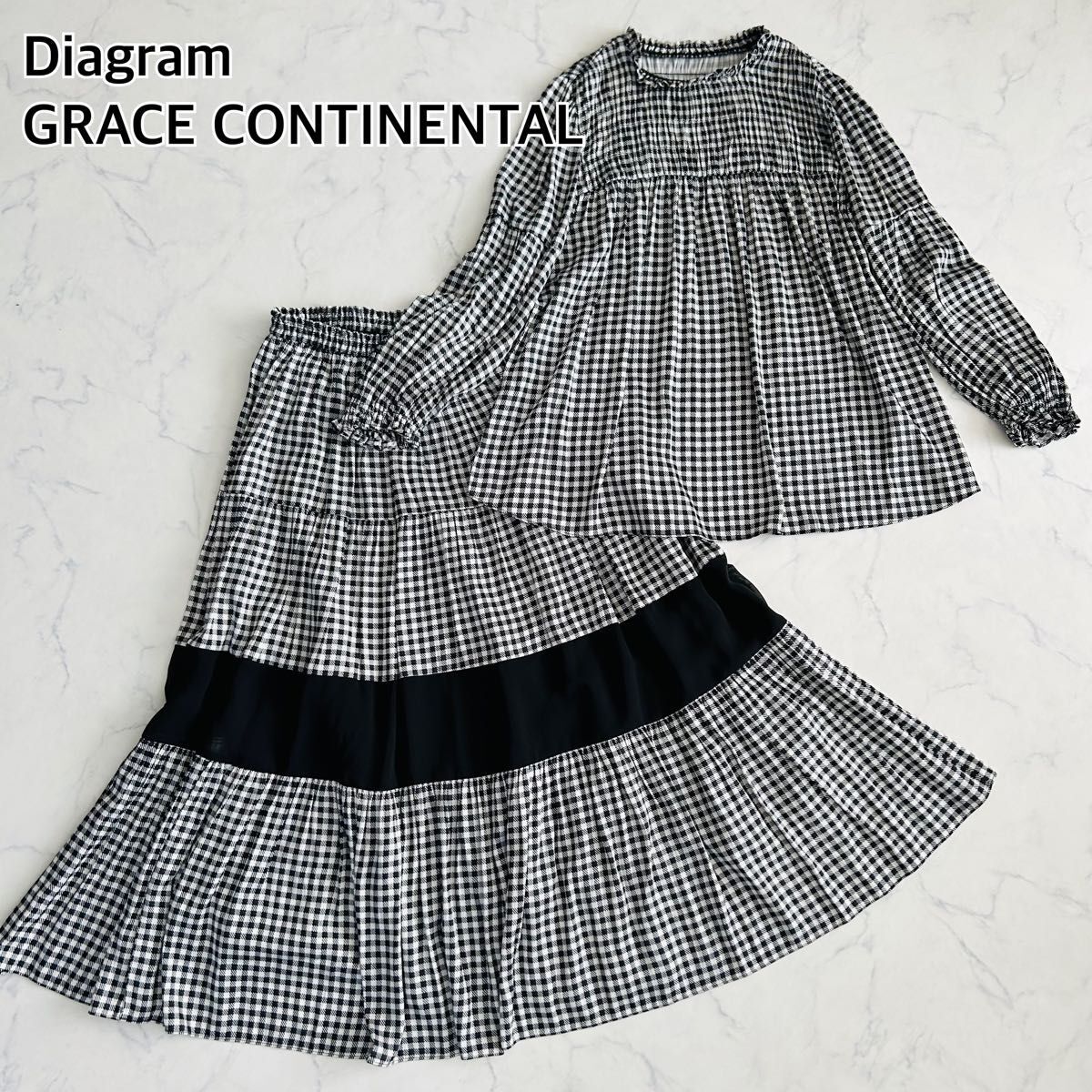 【極美品】ダイアグラム グレースコンチネンタル 3way サテン ギンガムチェック セットアップ サテンシャーリングトップス スカート S 拍卖