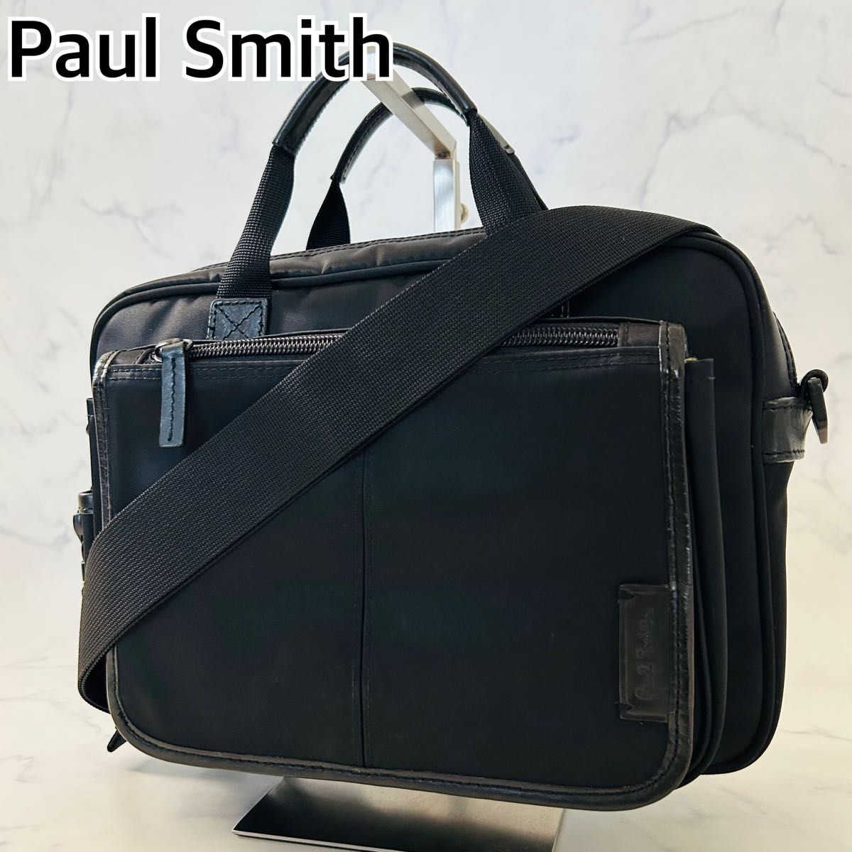 【美品】Paul Smith ポールスミス ショルダーバッグ トートバッグ バック 2way ナイロン×レザー ブラック 黒 ロゴラベル 内側パープル拍卖
