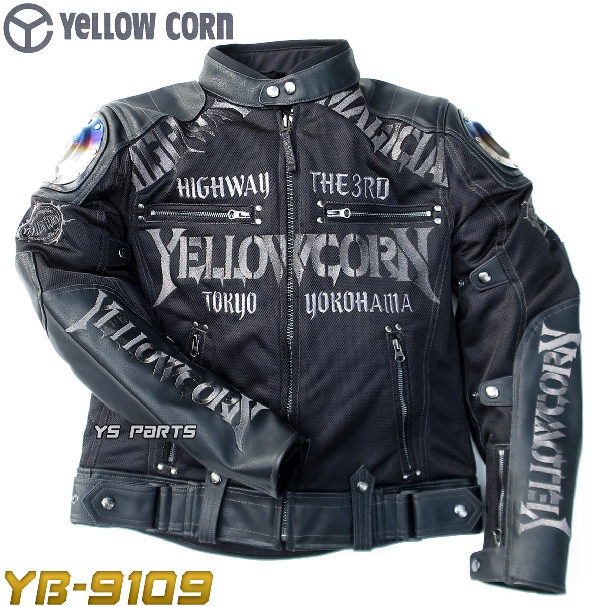 【正規品】5点パッド付イエローコーン チタンメッシュジャケットYB-9109黒M【脱着可能収納インナー/ウエスト調整/バタツキ防止タブ】拍卖