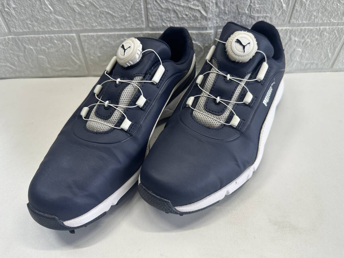 T8280 PUMA プーマ ネイビー×白 ドライブフュージョンディスク ダイヤル式 25cm ゴルフシューズ拍卖