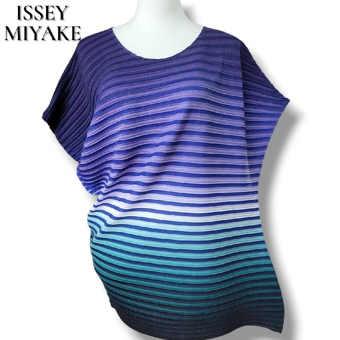 未使用級 イッセイミヤケ アシンメトリー 横プリーツ グラデーション カットソー チュニック PLEATS PLEASE ISSEY MIYAKE プリーツプリーズ拍卖
