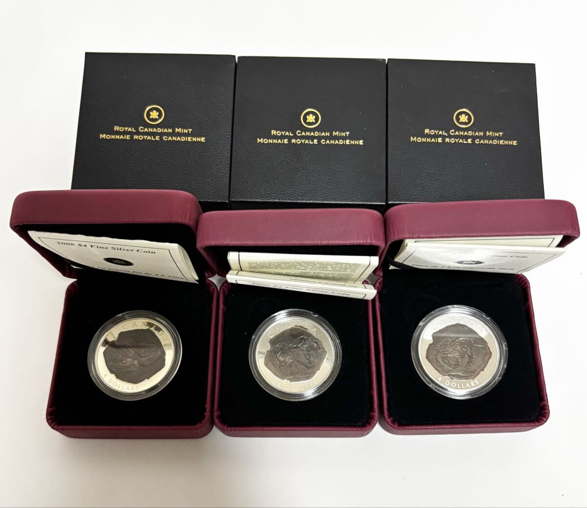 カナダ 4ドル 銀貨 2008 トリケラトプス 2009 ティラノサウルス 2010 エウオプロケファルス 恐竜 シルバー コイン 3種拍卖