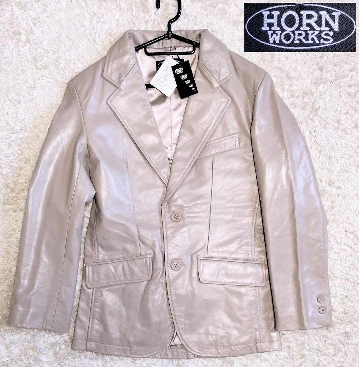 【未使用★】Lサイズ HORN WORKS バッファローレザー テーラードジャケット●アイボリー☆ホーンワークス (9ハ)拍卖