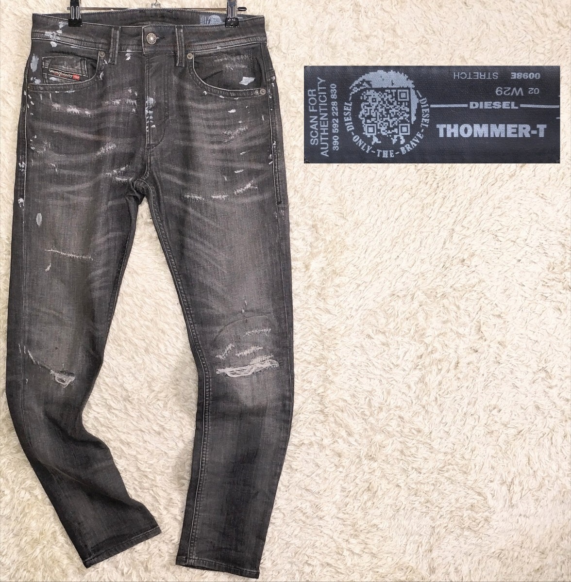 【イタリア製★】W29 DIESEL ダメージ加工 スウェットデニムパンツ/ジョグジーンズ/黒◆THOMMER☆ディーゼル (9)拍卖