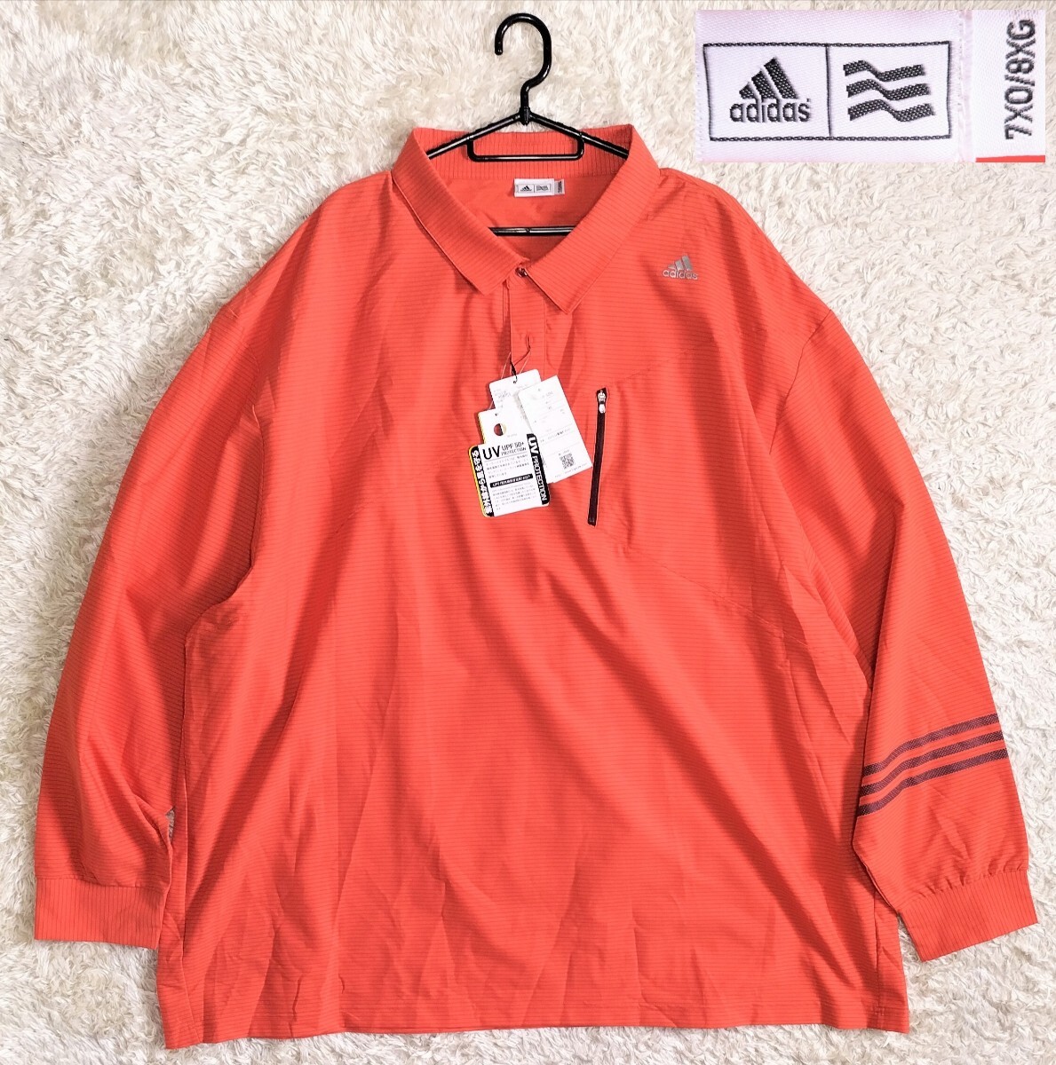 【超大きいサイズ7XO★未使用】adidas 長袖ポロシャツ/オレンジ●ストレッチ☆アディダス ゴルフ (9)拍卖