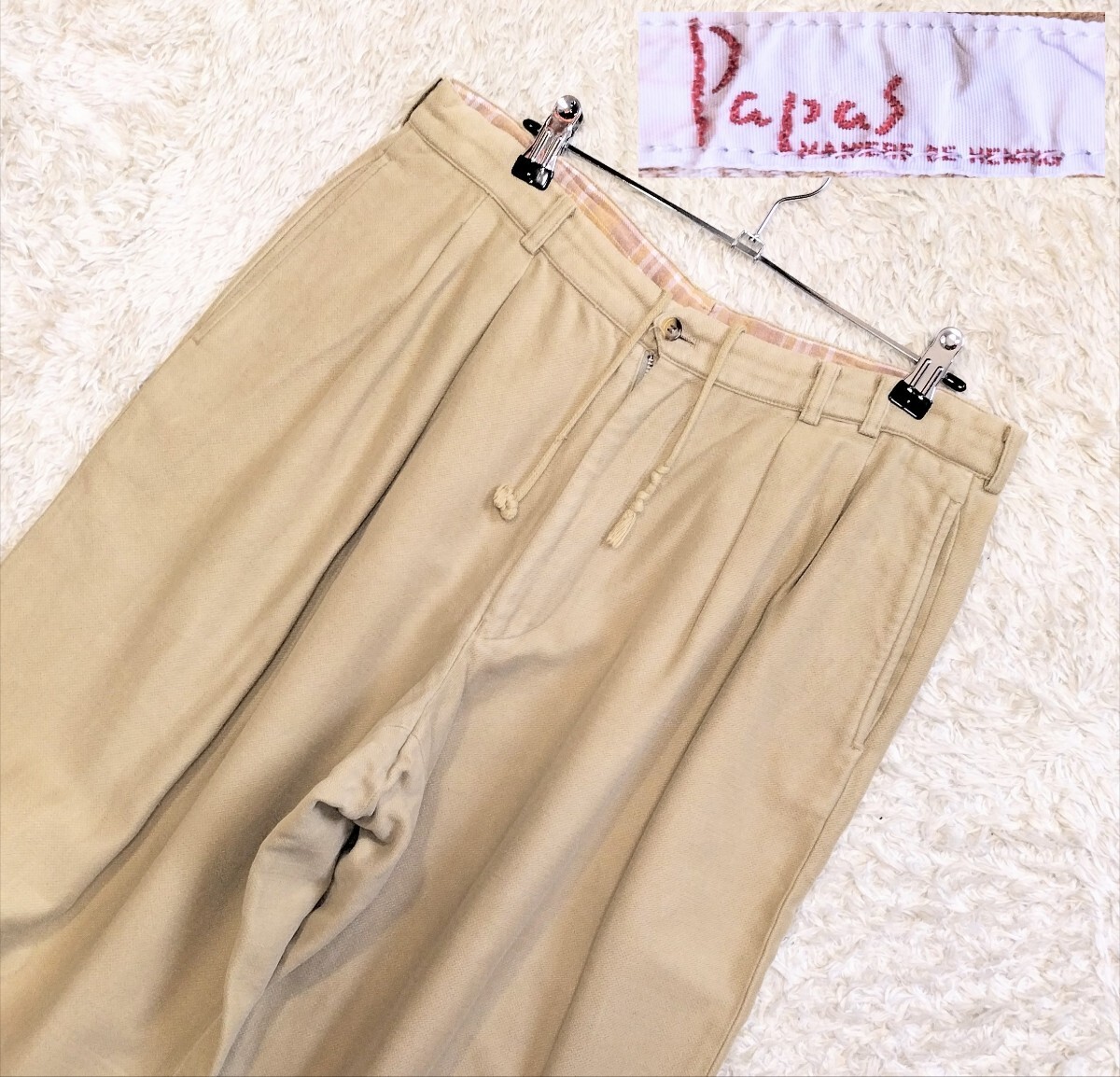 【Lサイズ】Papas ツータック パンツ◆ベージュ☆パパス (8)拍卖