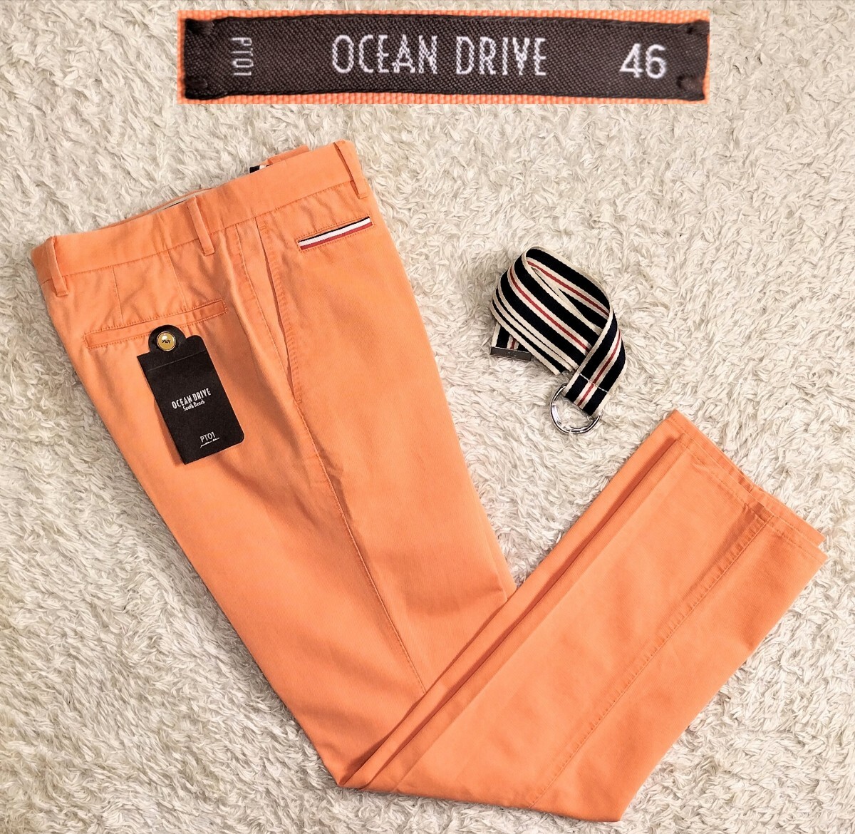 【未使用★】サイズ46 PT01 製品染め トラウザーパンツ/オレンジ●OCEAN DRIVE☆ピーティーゼロウーノ ベルト付き (9)拍卖