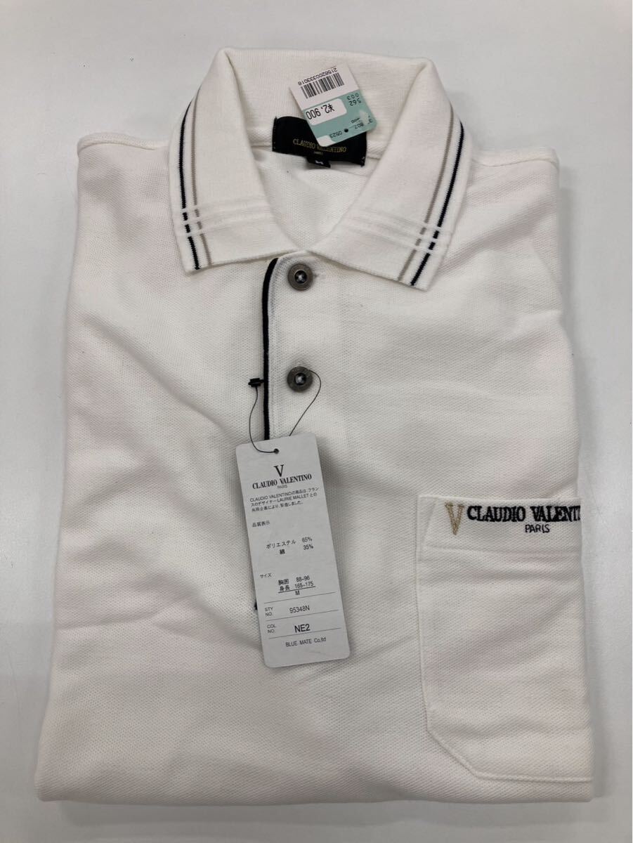 j8e192 CLAUDIO VALENTINO PARIS Mサイズ ホワイト GOLF ゴルフ 長袖 ポロシャツ拍卖