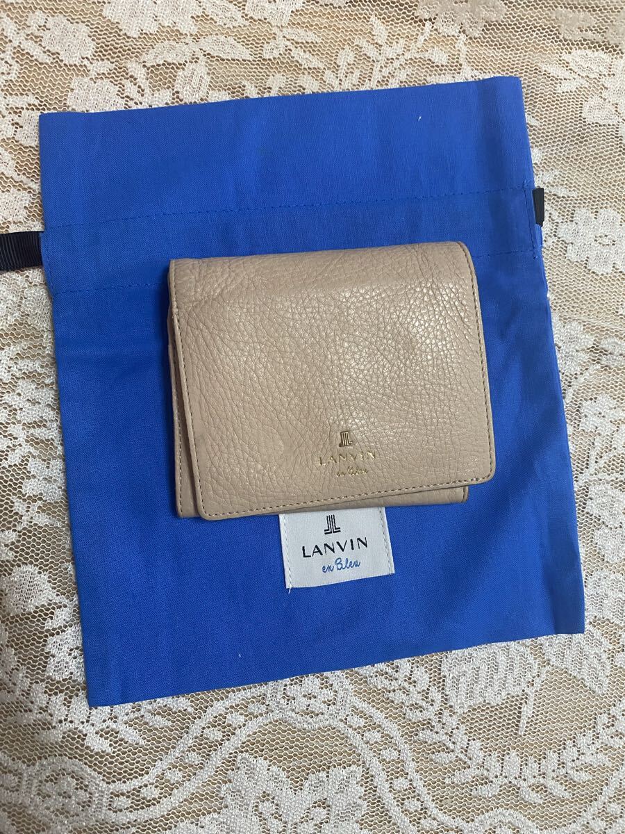 LANVIN en Bleu メラニー二つ折り財布 牛革 ランバンオンブルーピンクベージュ 値下げ拍卖