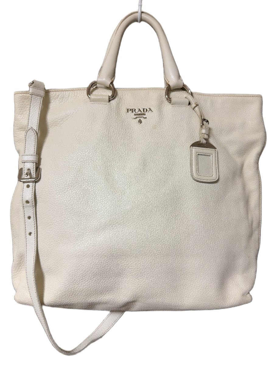 PRADA プラダ 2WAY トートバッグ レザートート&ショルダー切替可 ホワイト/mi-A-213-5905-18.7/ハイブランド/普段使い/丁度いい/かわいい拍卖