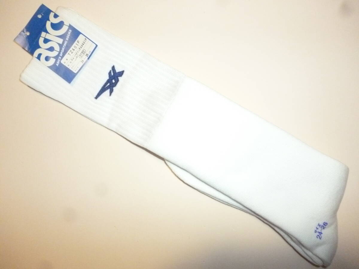 アシックス バスケ バレー ハイソックス バッソク TZ401F 紺色バッタ 中期タグ ワンポイント 26cm 送料無料拍卖
