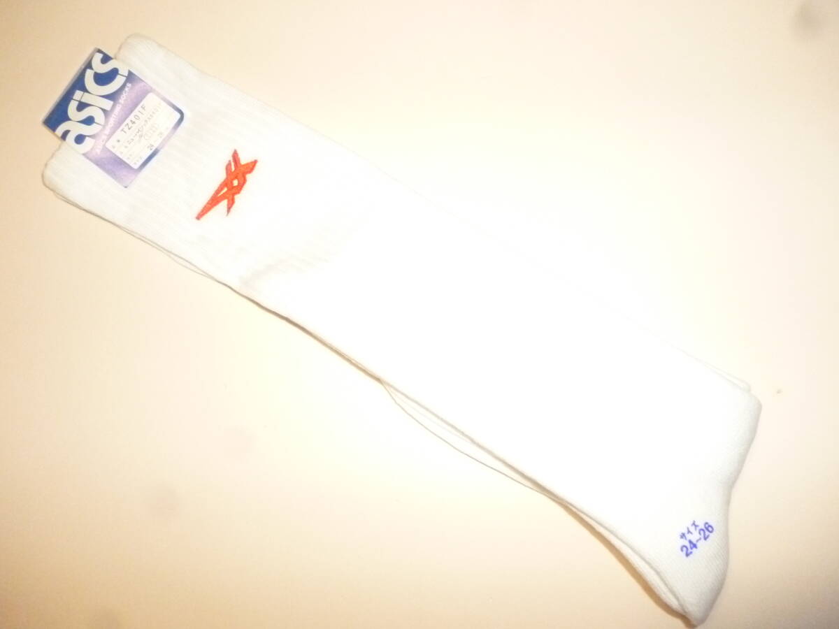 アシックス バスケ バレー ハイソックス バッソク TZ401F 赤バッタ 中期タグ ワンポイント 26cm 送料無料拍卖
