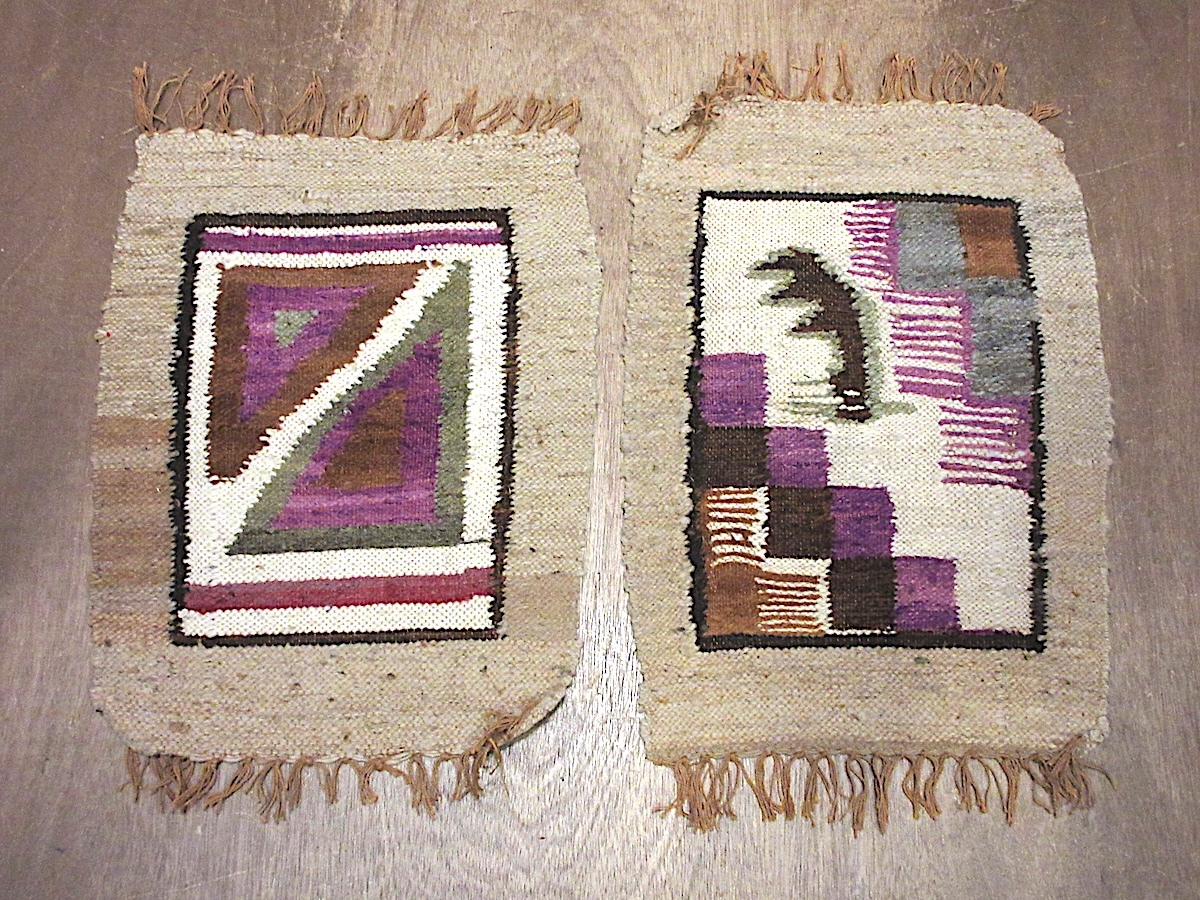 ビンテージ●ペルー?フリンジ付きウールタペストリー2点セット●250929n7-sign織物壁掛けマットラグインテリア雑貨拍卖