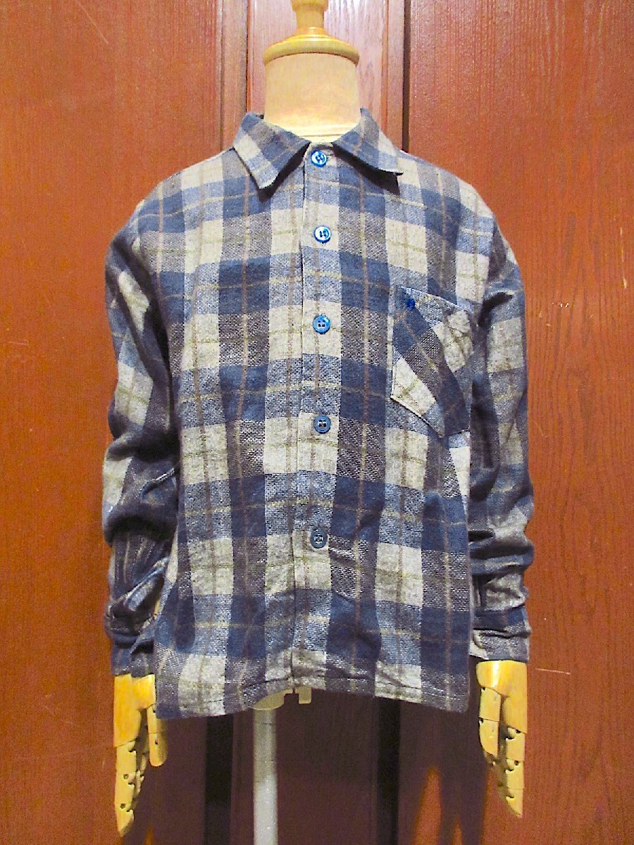 ビンテージ60's70's●DEADSTOCKキッズチェックプリントネルシャツsize 10●250920m1-k-lsshトップスデットストック子ども服拍卖