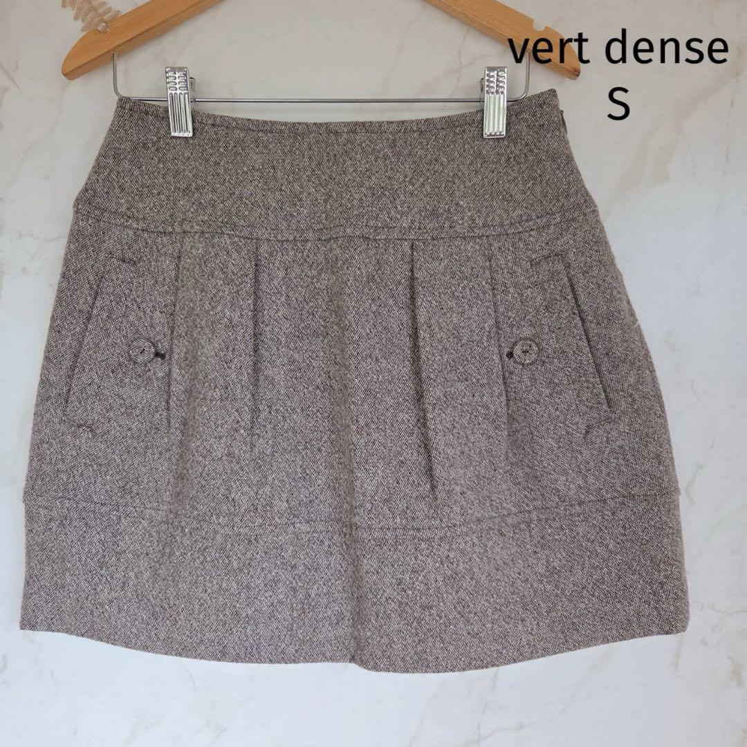 美品ヴェールダンス vert dense シルク混 ミニスカート S ブラウン拍卖