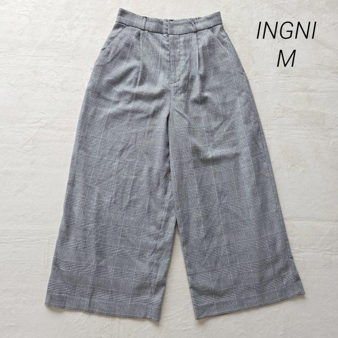 イング INGNI ワイドパンツ タータンチェック柄 M グレー フォーマル拍卖