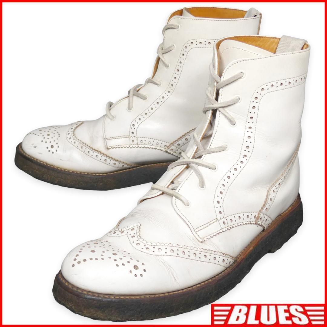 即決★英国製 GEORGE COX★27cm位 レザーラバーソールブーツ ジョージコックス メンズ UK8 白 ハイカット ウィングチップ 本革拍卖