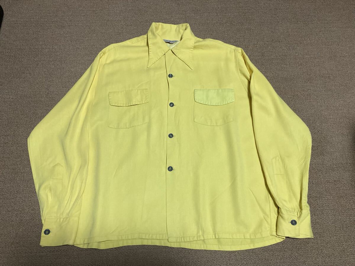 50s PETERS レーヨンギャバジンシャツ M イエロー ビンテージ拍卖