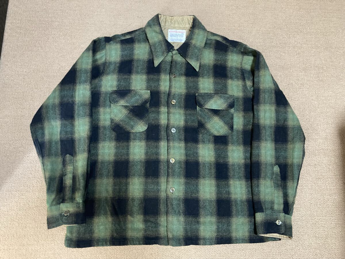 70s woodchopper オンブレ ウールシャツ XL ビンテージ ボードシャツ シャドウ拍卖