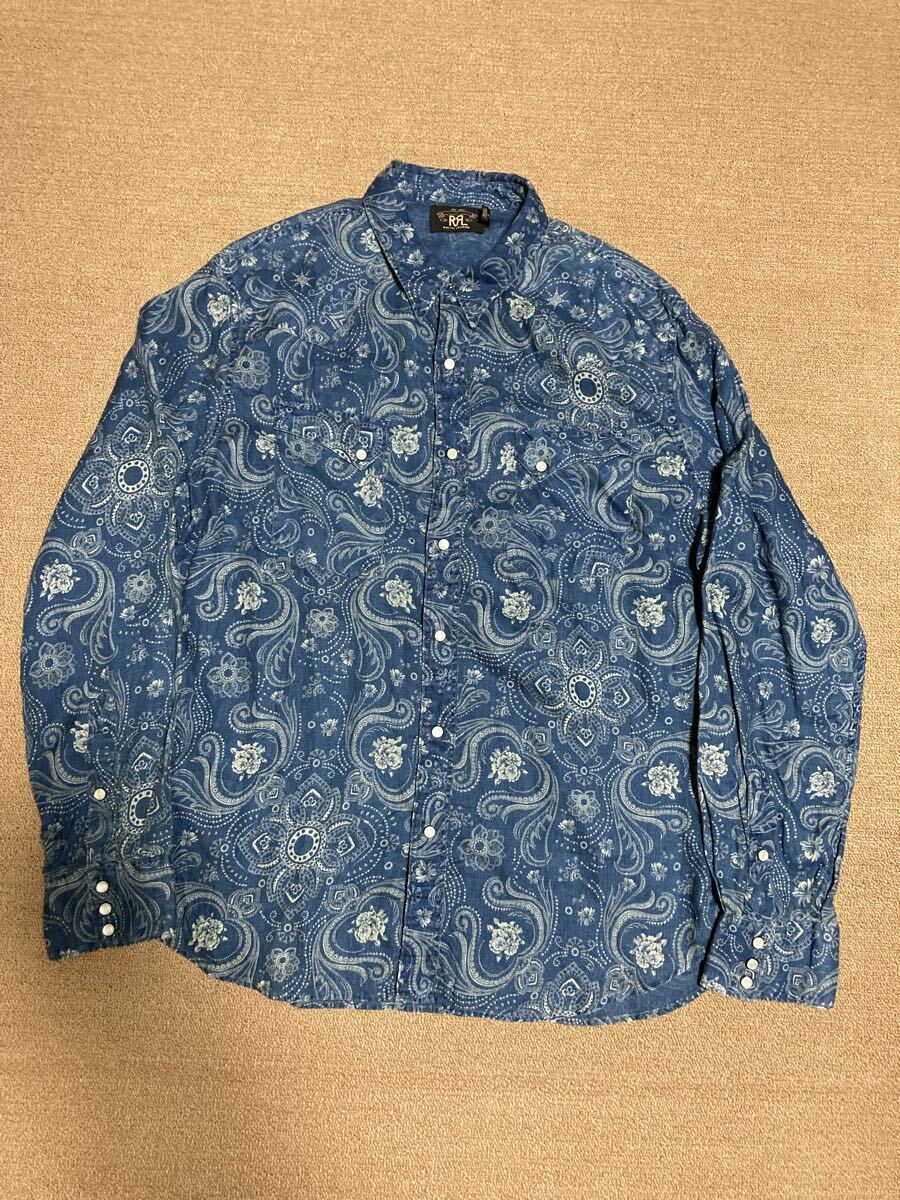 RRL リネンシャツ XL インディゴ ペイズリー バンダナ 拍卖