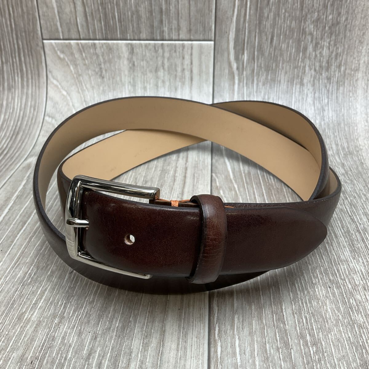 【アウトレット】MADE IN ITALY牛革レザーベルト◆ダークブラウン濃茶 紳士メンズ イタリア製 30mm ビジカジ 拍卖