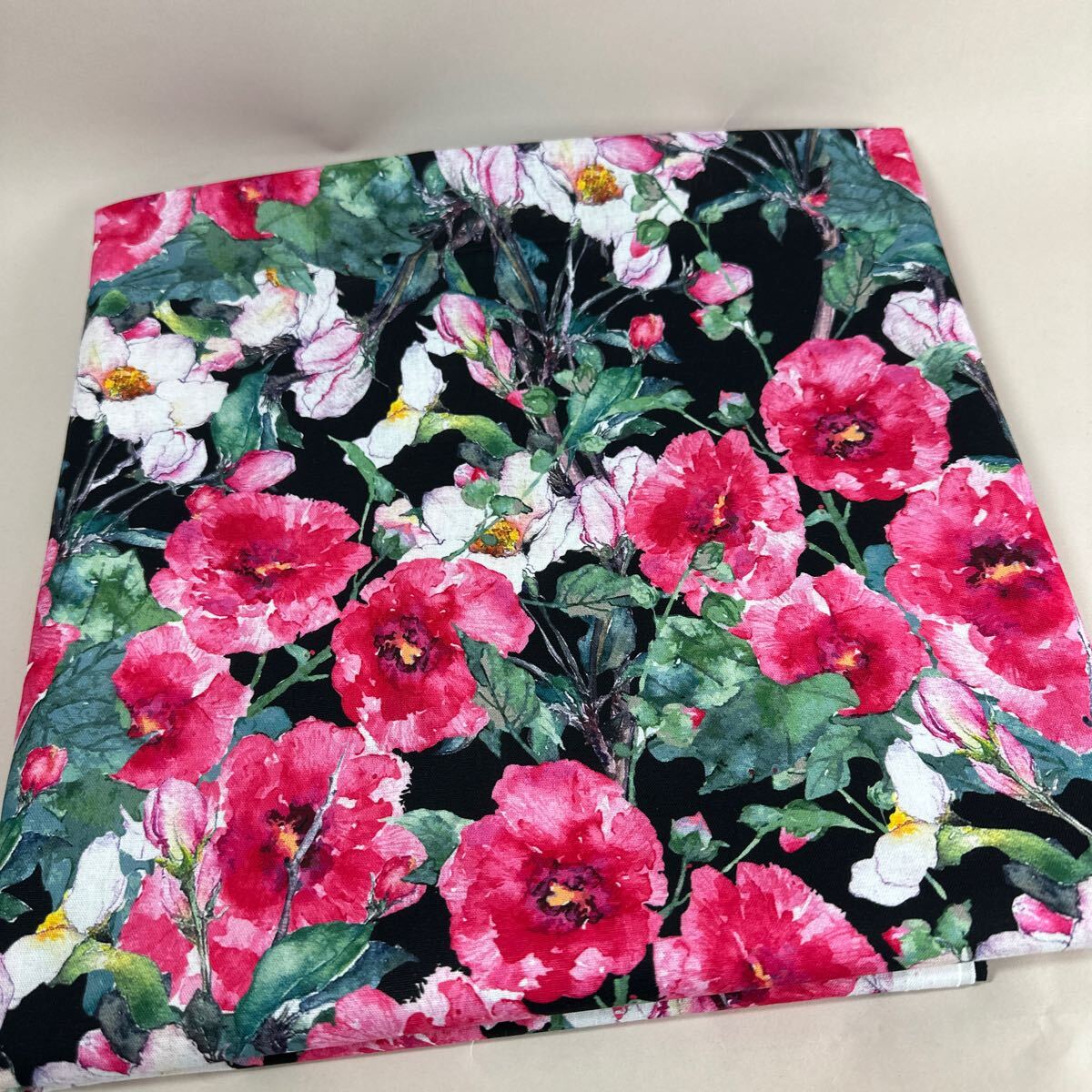 USAシーチング綿生地幅110cm×50cm.ピンク大花柄拍卖