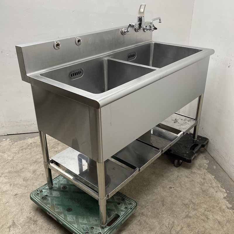 ★EI1526 | 2槽シンク カラン付き W1200×D600×H800(BG950)mm 厨房用 業務用 中古 ステンレス 流し台拍卖